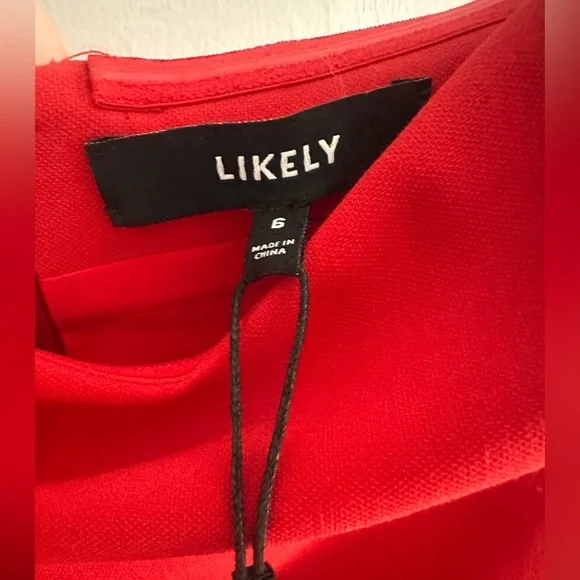 Likely Sunset Gown Drape Sleeve Ruffled Hem in Scarlet Red Sz 6 - Picture 6 of 9